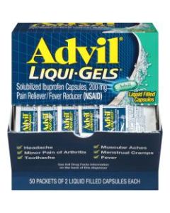 Advil Liqui-Gels Pain Reliever Refill, 2 Tablets Per Packet, Box Of 50 Packets