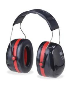 Peltor Optime 105 Twin Cup Earmuffs - Foldable, Comfortable, Lightweight, Low Linting - Noise, Noise Reduction Rating Protection - Stainless Steel Headband, Foam, Acrylonitrile Butadiene Styrene (ABS), Plastic - Black, Red - 1 Each