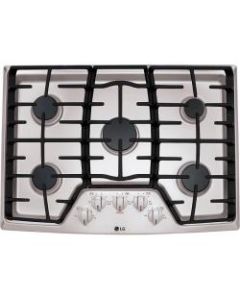 LG LCG3011BD Gas Cooktop - 30in Wide - 5 Cooking Element(s) - Burner - Knob Control(s) - Black Stainless SteelCast Iron, Stainless Steel, Aluminum