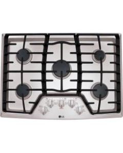 LG LCG3611BD Gas Cooktop - 36in Wide - 5 Cooking Element(s) - Burner - Knob Control(s) - Black Stainless SteelCast Iron, Stainless Steel, Aluminum