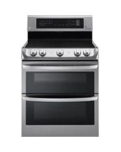 LG 7.3 cu. ft. Electric Double Oven Range with ProBake Convection, EasyClean - 30in - Double Oven x Ovens - 5 x Cooking Elements - Smoothtop Glass Ceramic Cooktop - 22.44 gal, 32.17 gal Top, Bottom Oven - Electric Oven - Stainless Steel, Black