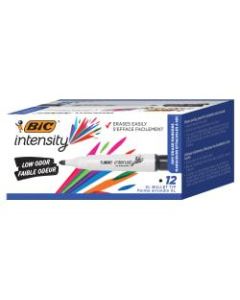 BIC Great Erase Low Odor Whiteboard Markers, Bullet Tip, Black Ink, Pack Of 12