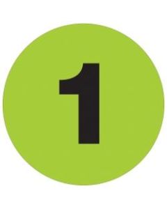 Tape Logic Permanent Inventory Labels, DL1341, Number 1, Round, 3in, Fluorescent Green, Roll Of 500