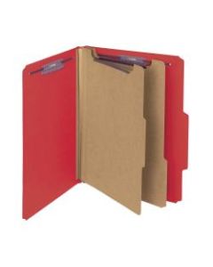 Smead Classification Folders, Pressboard With SafeSHIELD Fasteners, 2 Dividers, 2in Expansion, Letter Size, 50% Recycled, Bright Red, Box Of 10