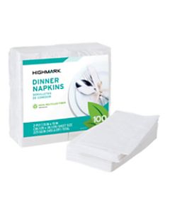 Highmark 2-Ply Dinner Napkins, 15in x 15in, 100% Recycled, White, Pack Of 100