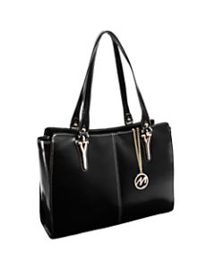 McKleinUSA M Series GLENNA Leather Shoulder Tote With 9in x 10in Tablet Compartment, 16 3/4inH x 5inW x 12inD, Black
