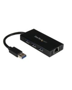 StarTech.com 3 Port Portable USB 3.0 Hub with Gigabit Ethernet Adapter NIC - Aluminum w/ Cable - Add 3 external USB 3.0 ports w/ UASP and a Gb Ethernet port to your laptop through one USB 3.0 port - 3 Port Portable USB 3.0 Hub w/ Gb Ethernet Adapter NIC