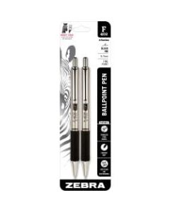 Zebra F-402 Stainless Steel Retractable Ballpoint Pens, Fine Point, 0.7 mm, Stainless Steel Barrel, Black Ink, Pack Of 2