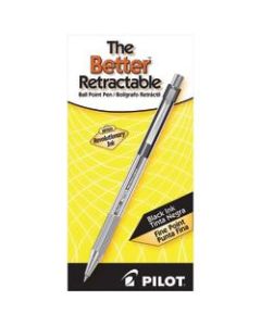 Pilot Better Retractable Ballpoint Pens, Fine Point, 0.7 mm, Translucent Black Barrel, Black Ink, Pack Of 12