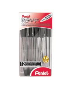 Pentel R.S.V.P. Ballpoint Pens, Medium Point, 1.0 mm, Clear Barrel, Black Ink, Pack Of 12