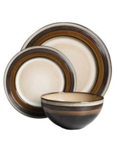 Gibson Elite Everston 12-Piece Dinnerware Set, Cream/Brown