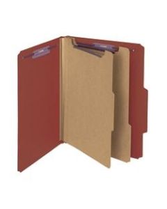 Smead Pressboard Classification Folders, 2 Dividers, 2in Expansion, 2/5 Cut, Letter Size, 100% Recycled, Red, Pack Of 10