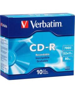 Verbatim AZO CD-R 700MB 52X DataLifePlus with Branded Surface - 10pk Slim Case - 120mm - 1.33 Hour Maximum Recording Time