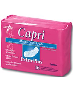Capri Bladder Control Pads, Extra Plus, 3in x 10 1/2in, White, 16 Pads Per Bag, Case Of 9 Bags