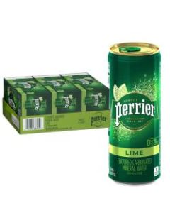 Perrier Sparkling Natural Mineral Water with Lime Flavor, 8.45 Oz, Case Of 30 Slim Cans