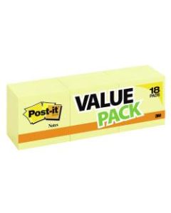 Post-it Notes, 3in x 3in, Canary Yellow, Pack Of 18 Pads