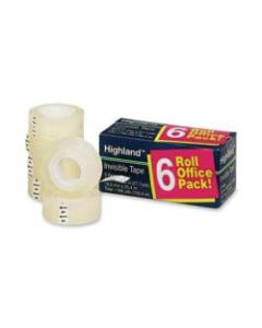 Highland 3/4inW Matte-finish Invisible Tape - 27.78 yd Length x 0.75in Width - 1in Core - 6 / Pack - Matte Clear