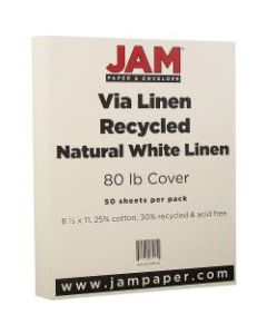 JAM Paper Cover Card Stock, 8 1/2in x 11in, 80 Lb, 30% Recycled, Strathmore Natural White Linen, Pack Of 50 Sheets
