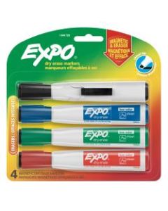 EXPO Magnetic Dry Erase Markers With Eraser, Chisel Tip, Assorted Ink Colors, Pack Of 4