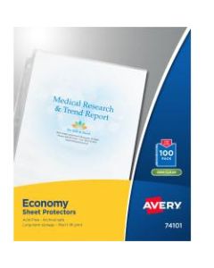 Avery Economy Weight Sheet Protectors, 8 1/2in x 11in, Top Loading, Semi-Clear, Pack Of 100