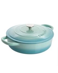 Crock-Pot Artisan 2-Piece Enameled Cast Iron Braiser Pan, 5 Quart, Aqua Blue