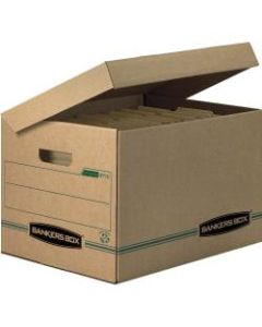 Bankers Box Systematic Standard-Duty Storage Boxes With Attached Lids And Built-In Handles, Letter/Legal Size, 10in x 12in x 15in, 100% Recycled, Kraft/Green, Case Of 12