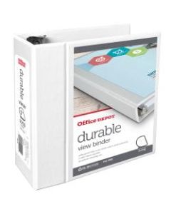 Office Depot Brand Durable View 3-Ring Binder, 5in Slant Rings, 49% Recycled, White
