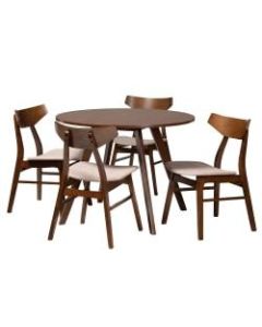 Baxton Studio Timothy Dining Set, 29-1/2inH x 39-7/16inW x 39-7/16inD, Light Beige/Walnut Brown