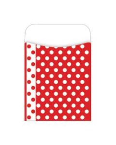 Barker Creek Peel & Stick Library Pockets, 3 1/2in x 5 1/8in, Red And White Dots, Pack Of 30