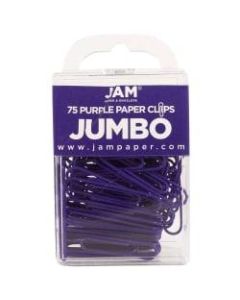 JAM Paper Paper Clips, Jumbo, 2in, 25-Sheet Capacity, Purple, Pack Of 75