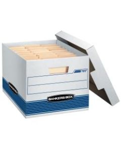 Bankers Box Stor/File Medium-Duty Storage Boxes With Locking Lift-Off Lids And Built-In Handles, Letter/Legal Size, 15in x 12in x 10in, 60% Recycled, White/Blue, Case Of 12