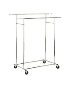 Honey-Can-Do Double Commercial Garment Rack, 67inH x 31 1/2inW x 74 1/2inD, Chrome