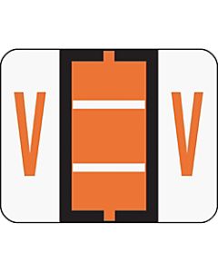 Smead BCCR Bar-Style Permanent Alphabetical Labels, V, Dark Orange, Roll Of 500