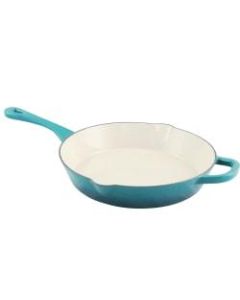 Crock-Pot Artisan 12in Round Enameled Cast Iron Skillet, Teal Ombre