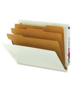 Smead End-Tab 3-Divider Classification Folders, 8 1/2in x 11in, 3 Divider, 3 Partition, 60% Recycled, Gray/Green, Pack Of 10