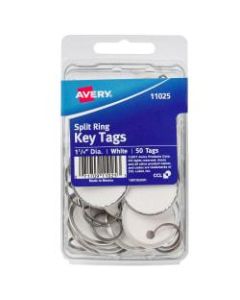 Avery Round Metal Rim Key Tags, 1 1/4in Diameter, White, Pack Of 50