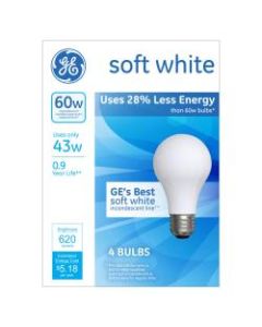 GE Soft White Halogen Light Bulbs, 43W, Pack Of 4 Light Bulbs