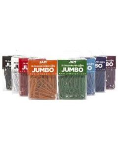 JAM Paper Paper Clips, Jumbo, 2in, 25-Sheet Capacity, Assorted Colors, 75 Paper Clips Per Pack, Case Of 10 Packs