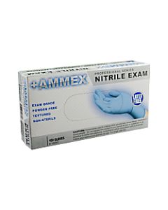 Ammex Professional Disposable Powder-Free Nitrile Exam-Grade Gloves, Small, Blue, Box Of 100 Gloves
