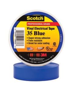 3M 35 Color-Coded Vinyl Electrical Tape, 1.5in Core, 0.75in x 66ft, Blue, Pack Of 100