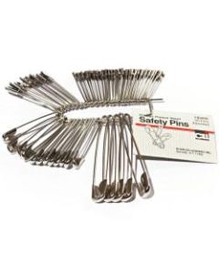 CLI Nickel-Plated Steel Safety Pins, Assorted Sizes, Silver, Pack Of 50