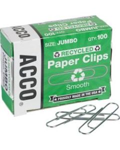 ACCO Recycled Paper Clips, Jumbo, 20-Sheet Capacity, Silver