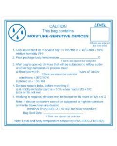Tape Logic Preprinted Shipping Labels, DL1381, Caution Moisture Sensitive Devices, Square, 4in x 4in, Blue/White, Roll Of 500