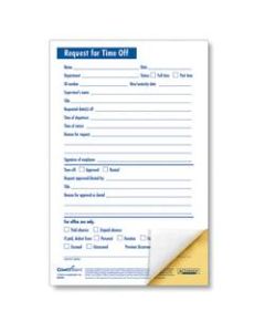 ComplyRight Request For Time Off Forms, 2-Part, 5 1/2in x 8 1/2in, White, Pack Of 50