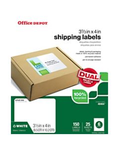 Office Depot Brand 100% Recycled Mailing Labels, OD98834, 3 1/3in x 4in, White, Pack Of 150