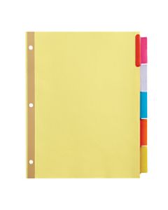 Office Depot Brand Insertable Tab Dividers, 5-Tab, Buff Paper, Multicolor Tabs