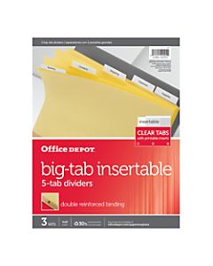 Office Depot Brand Insertable Tab Dividers, 5 Tab, Buff Paper, Clear