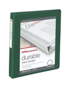 Office Depot Brand Durable View 3-Ring Binder, 1in Round Rings, 49% Recycled, Dark Green