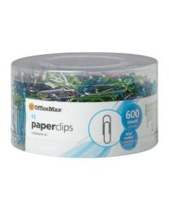 OfficeMax Paper Clips, No. 2, Assorted Translucent Colors, Box Of 600 Clips