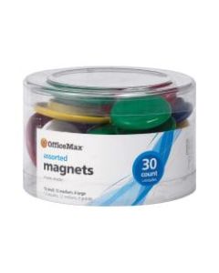 OfficeMax Brand Assorted Size Magnets, Assorted Colors, Pack Of 30